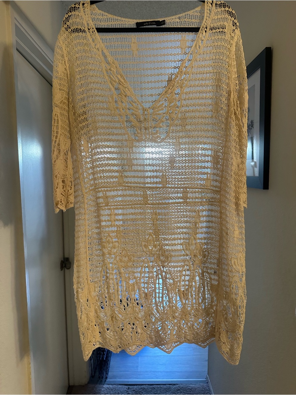 Ark & Co Cream Crochet V-Neck Swim Coverup Tunic